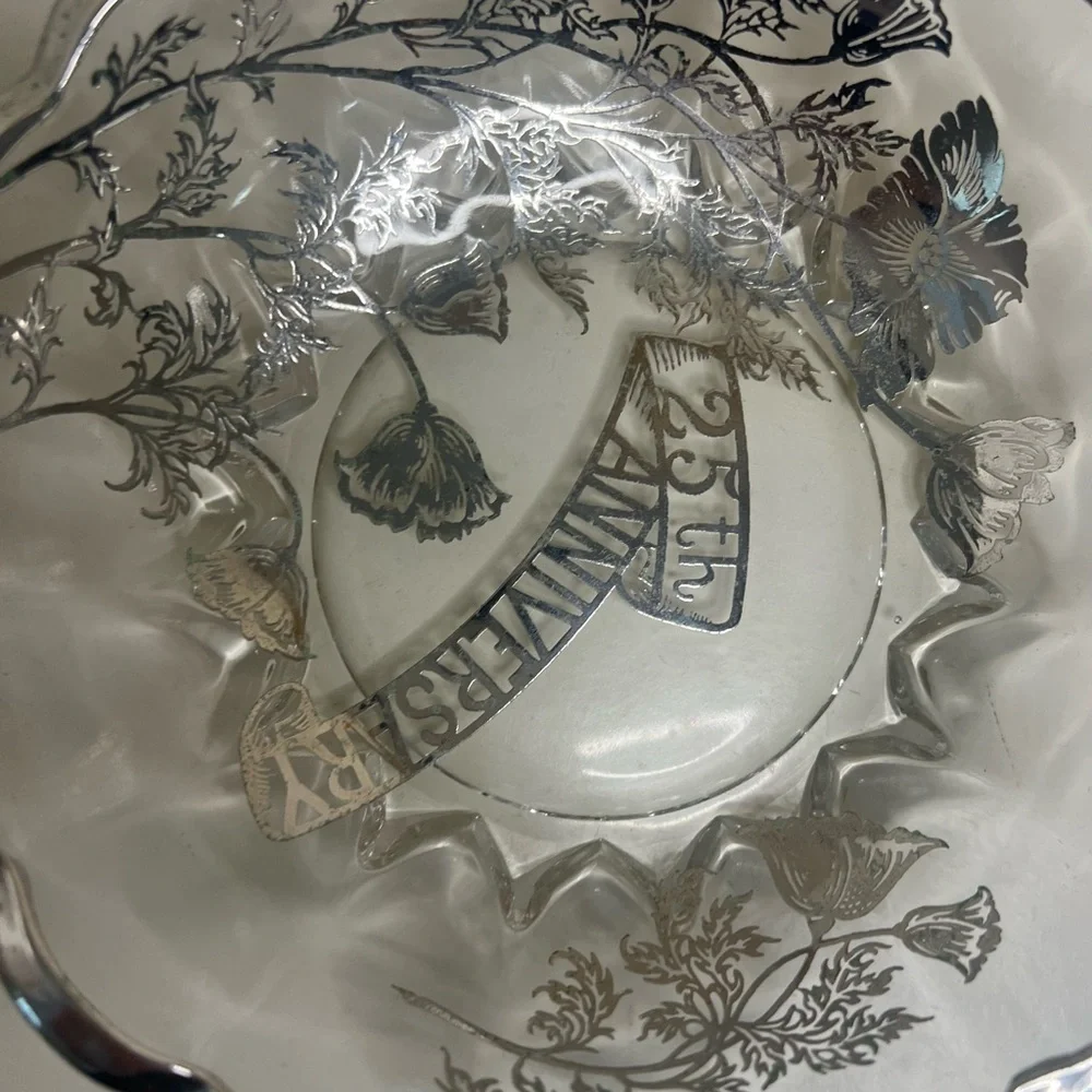 Vintage | 25th Anniversary Etched Glass Bowl with Handles